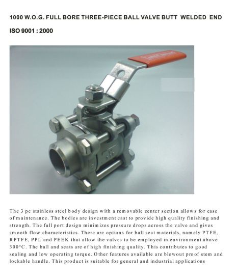 China Factory OEM Wholesale Stainless Steel 3PC Body Ball Valve （DW-SS005）