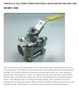 China Factory Socket Weld Stainless Steel 3PC Body Ball Valve (DW-SS004)