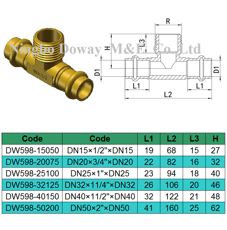 Watermark Approval Brass Press Equal Fitting Male Tee