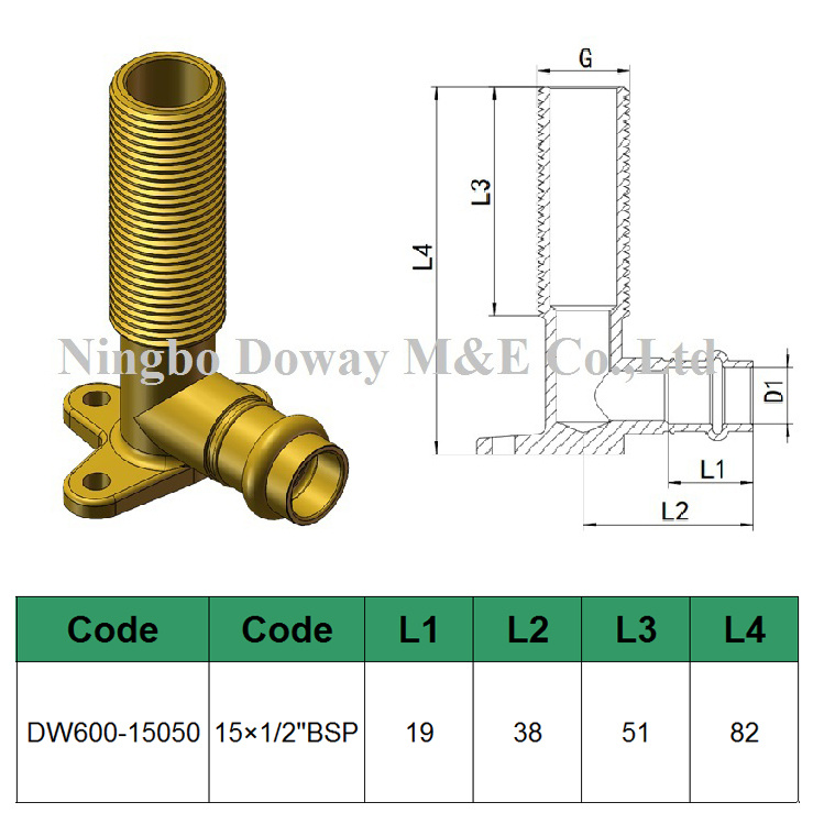 90 Degree Compression Cartridge Brass Wall Plate Male Elbow