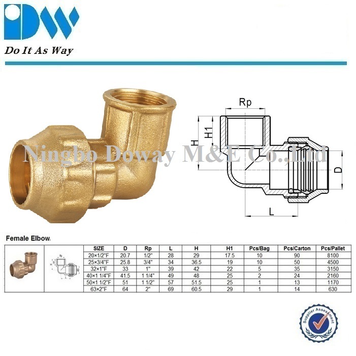 Brass Fiting for Polyethyelene Pipe Female Elbow