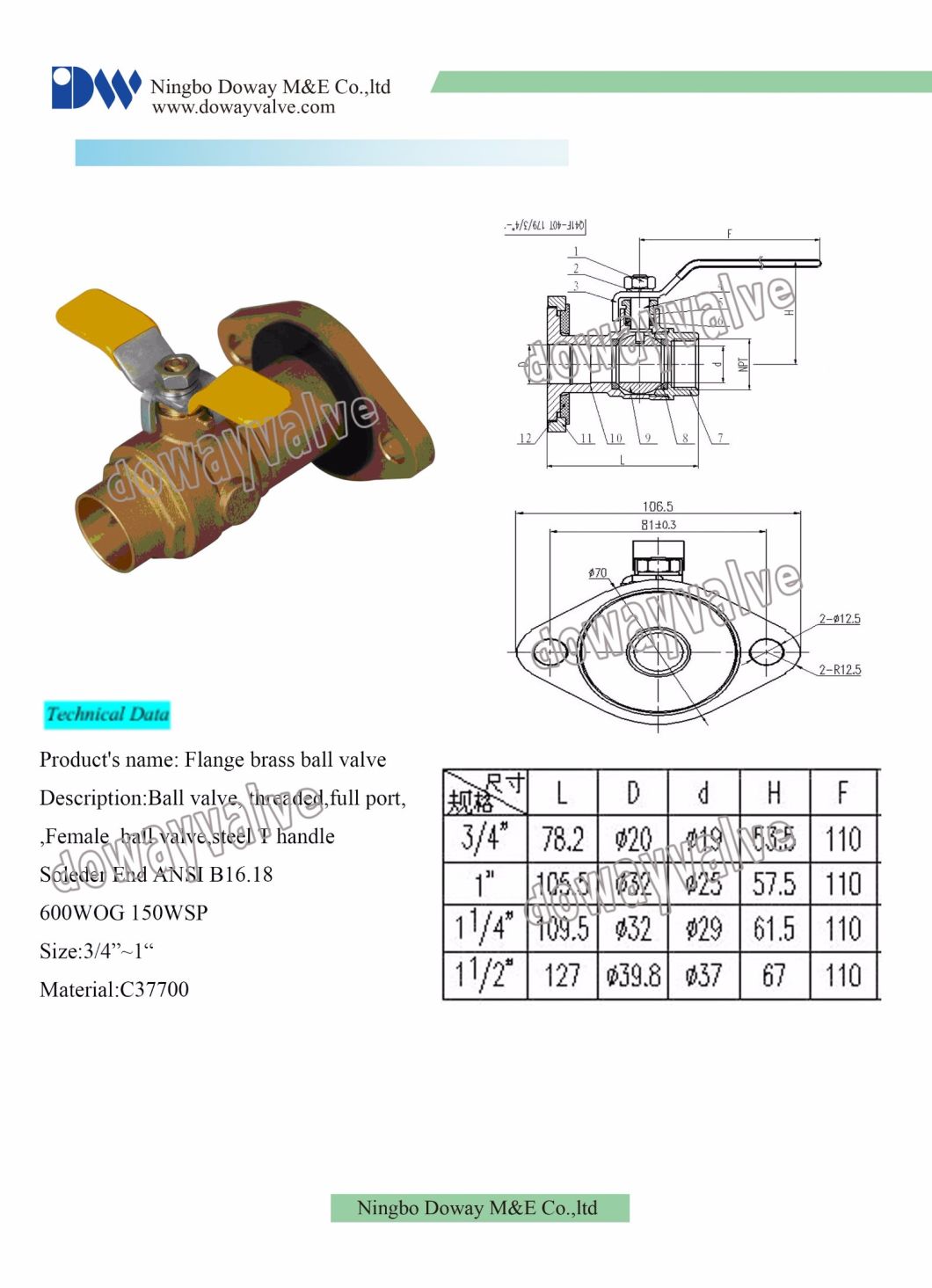 Brass Flange Ball Valve Full Port Valve