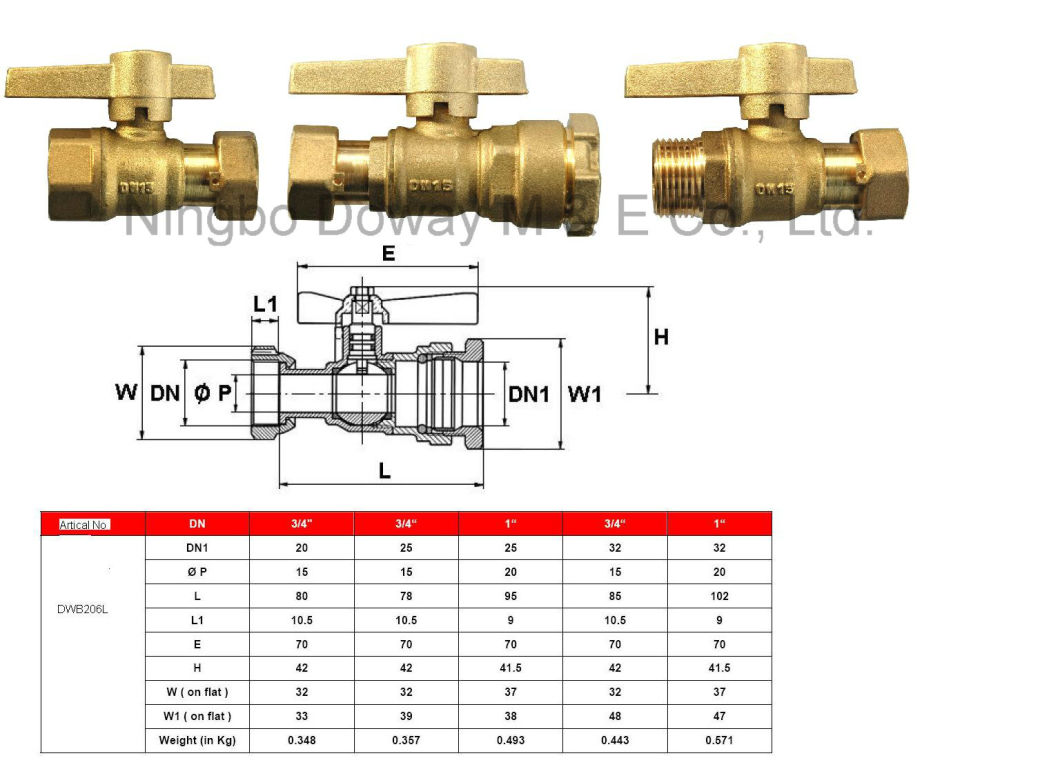 Water Meter Brass Ball Valve with Female and Free Nut