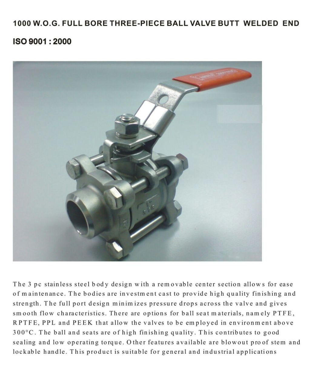 China Factory OEM Butt Weld Stainless Steel 3PC Body Ball Valve
