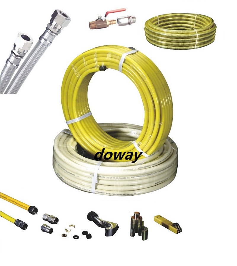 China Factory Wholesale Corrugated Flexible Gas Hose with Yellow PVC