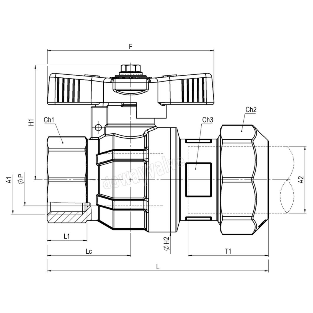 Gas Full-Bore Ball Valve with Compression Fitting for PE Pipe
