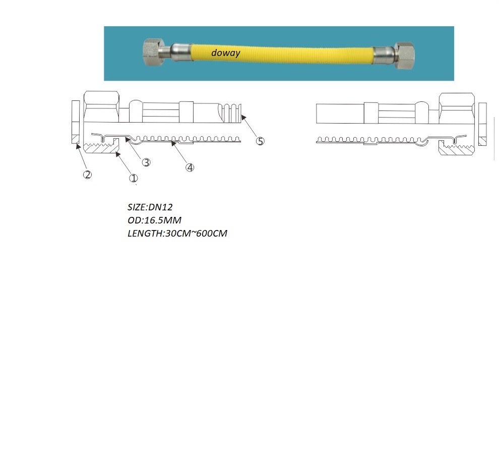 Yellow Ss Corrugated Flexible Natural Gas Hose