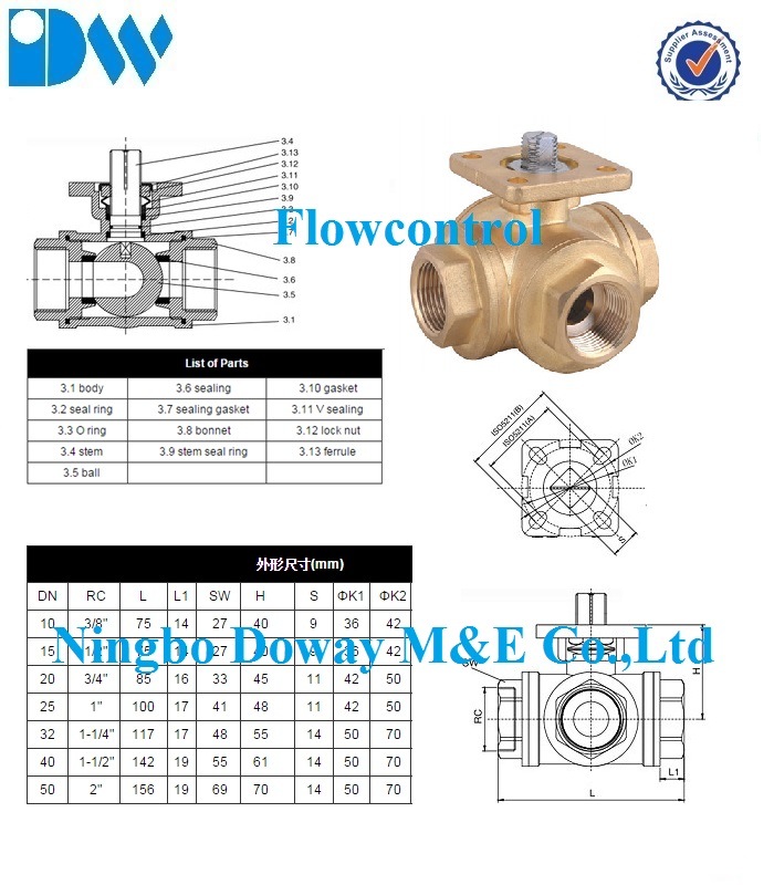 3way Ball Valve with Mounting Pad ISO5211