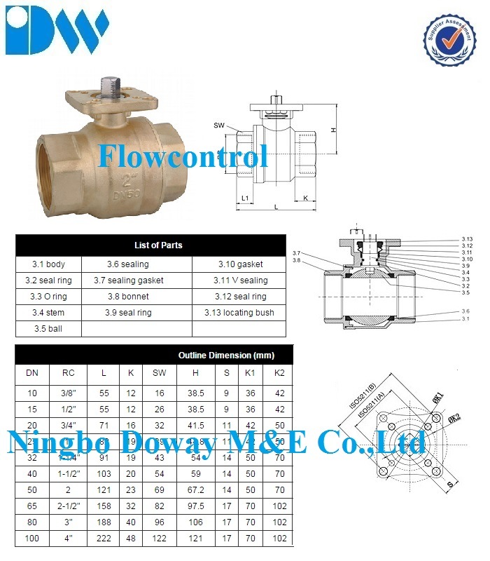 Brass Ball Valve with Mounting Pad ISO5211