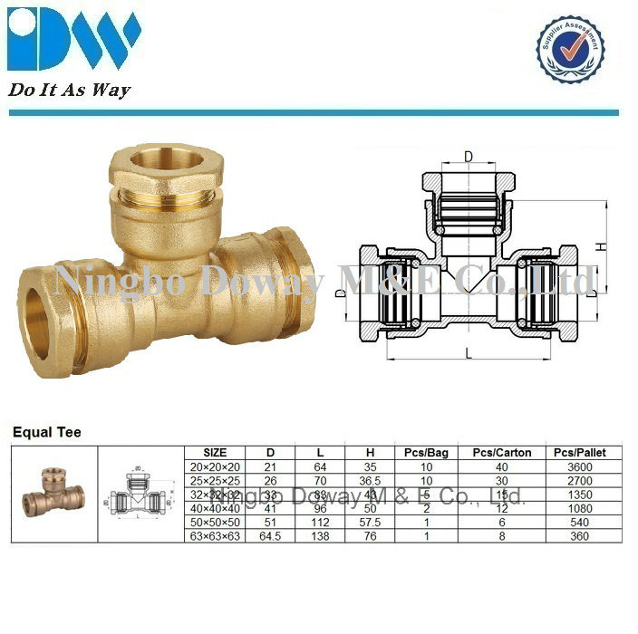 Equal Tee Brass Compression Fittings for PE Pipe