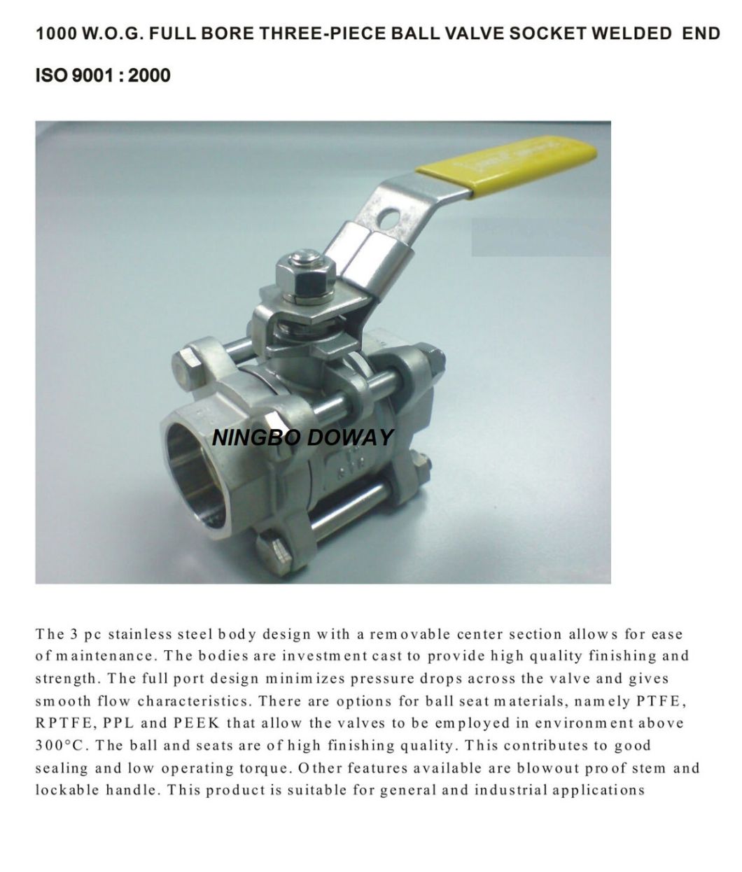 China Factory Socket Weld Stainless Steel 3PC Body Ball Valve