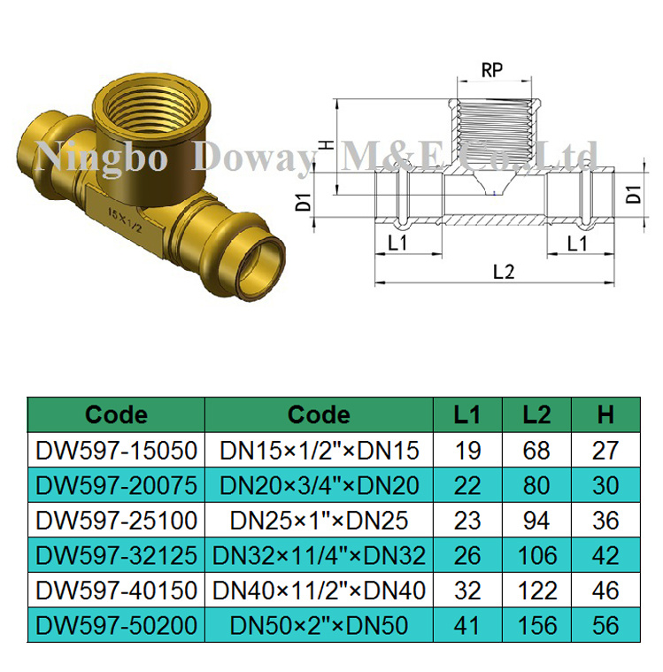 Watermark Approval Brass Press Tee Fitting Female