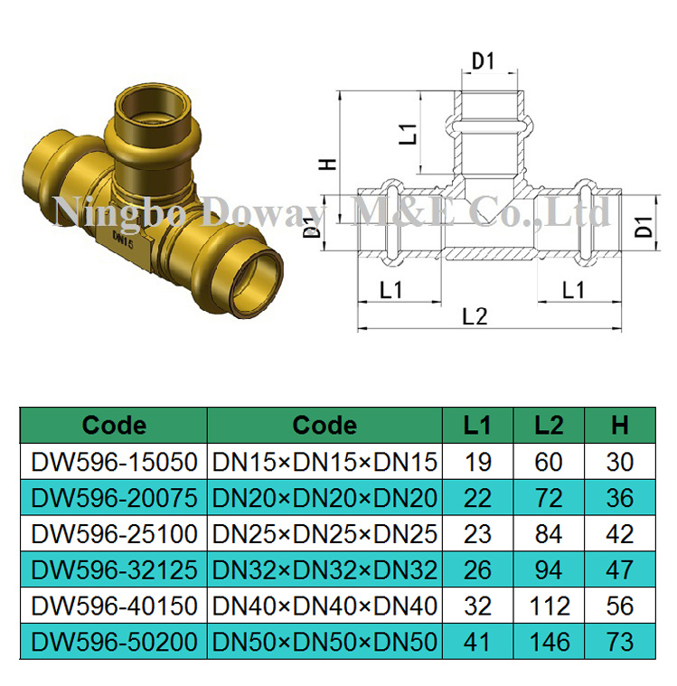 Watermark Approval Brass Press Fitting/ Tee