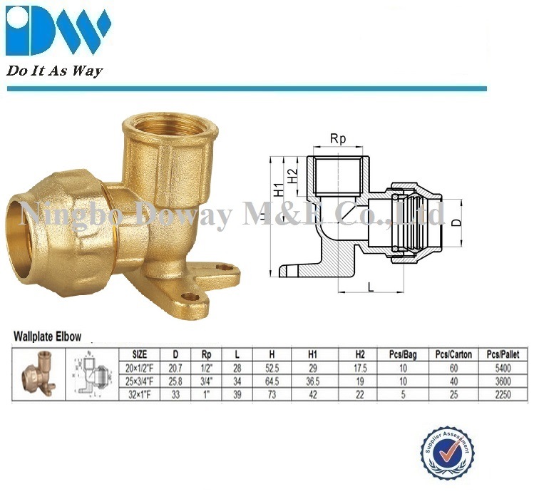 Brass Compression Fitting for PE Pipe Wall Plated Elbow