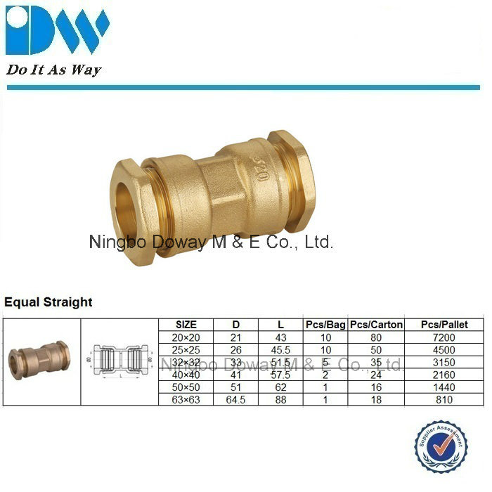 Brass Compression Fittings for PE Pipe Equal Straight Coupling