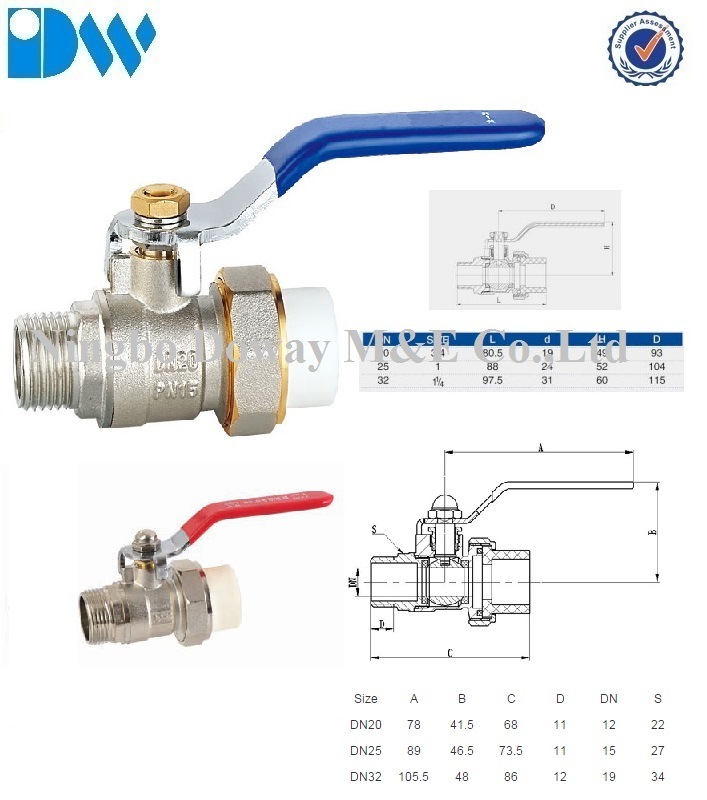 Male Brass PPR Ball Valve with Level Handle