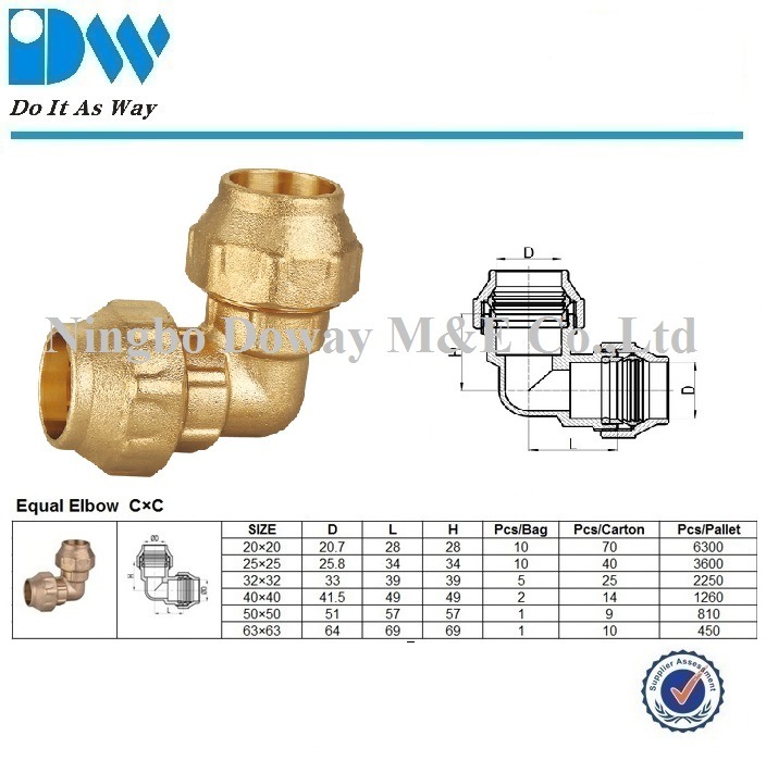 Brass Fitting for Polyethylene Pipe Elbow