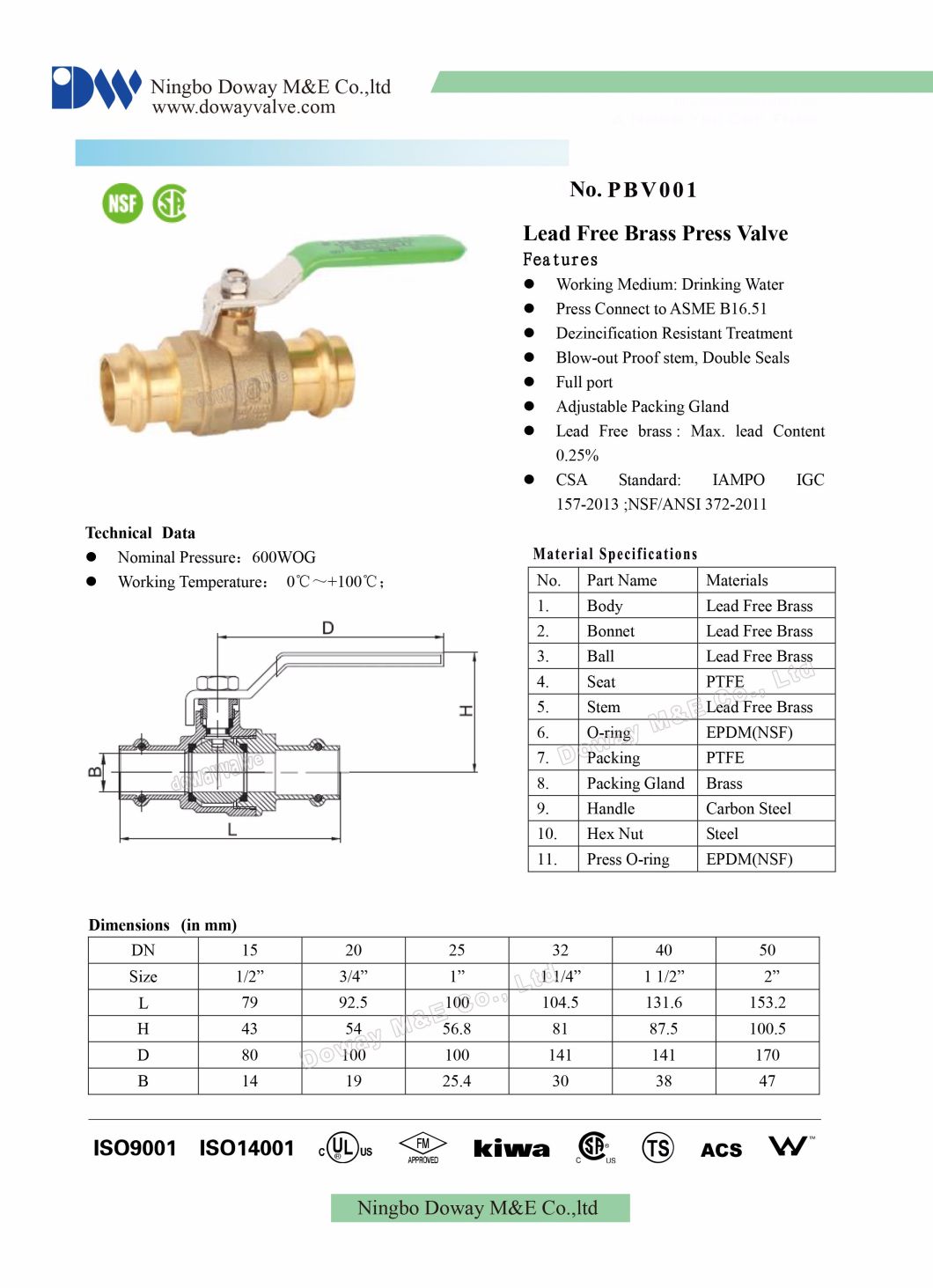 OEM Factory High Quality Pressfit Lead Free Ball Valve