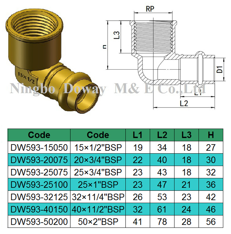 Watermark Approval Brass Press Fitting/Female Elbow