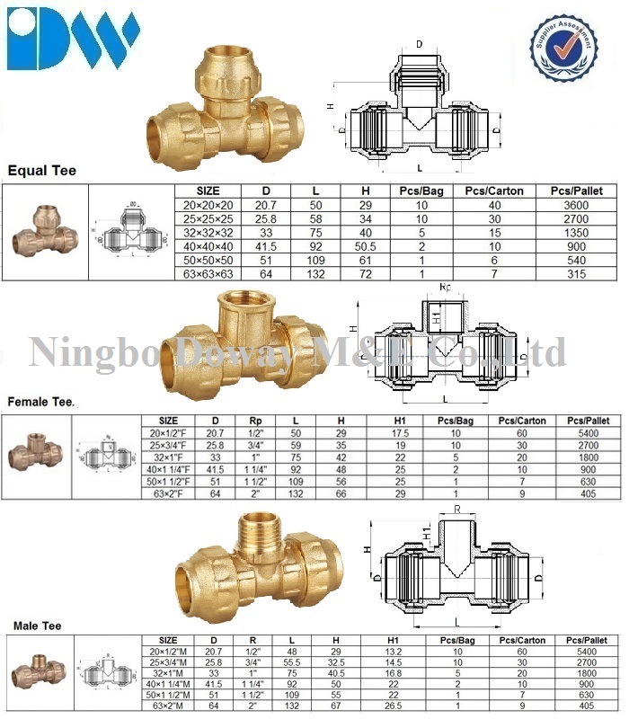 Brass Fitting for Polyethylene Pipe - Tee Coupling