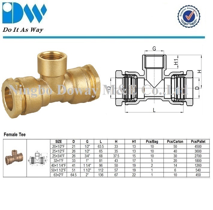 Tee Brass Compression Fitting for PE Pipe