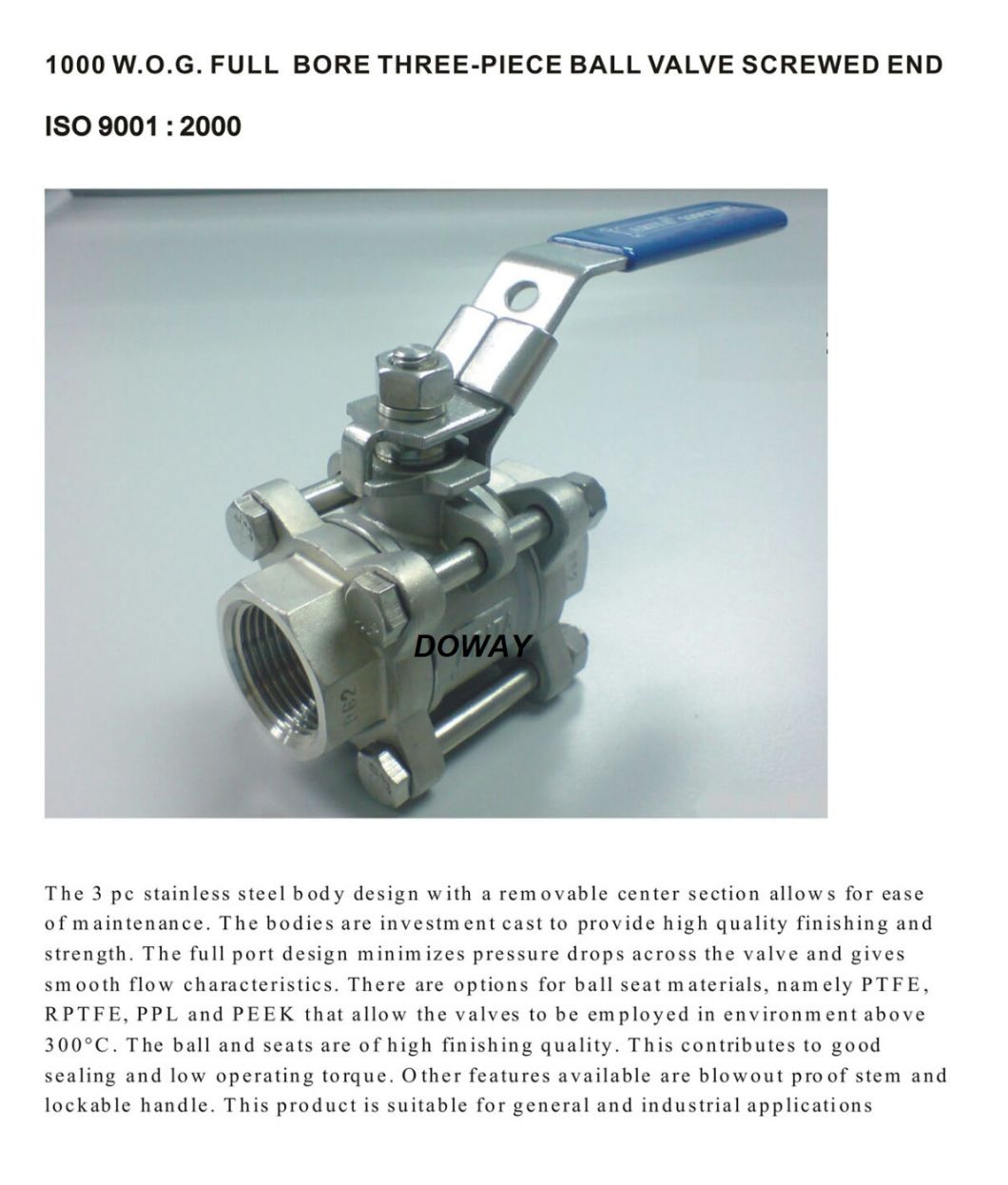 China Factory OEM Wholesale Stainless Steel 3PC Body Ball Valve