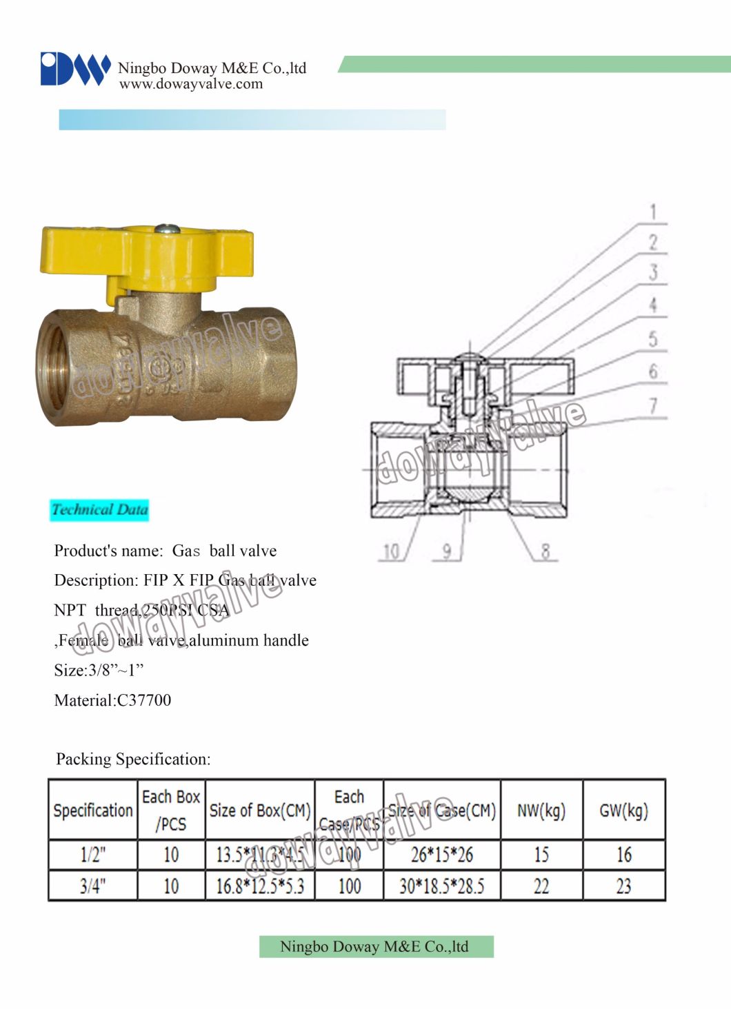 High Quality Forged Brass Gas Ball Valve with NPT Thead