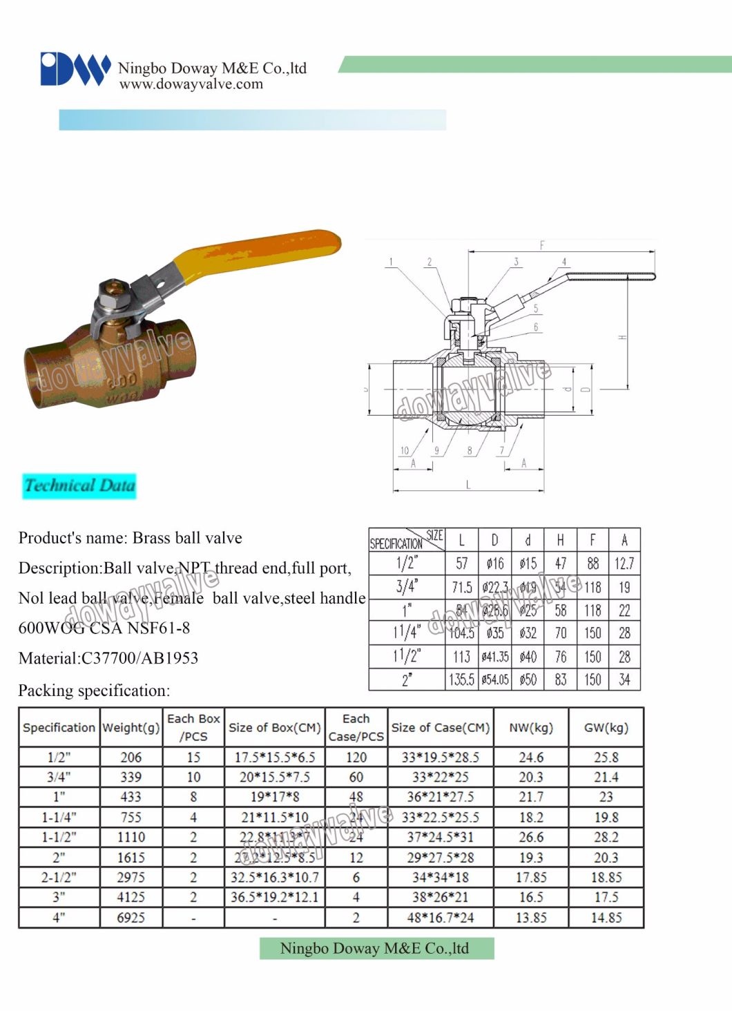 600wog Forged Brass Solder Locking Ball Valve